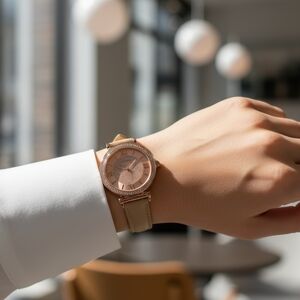 Elegant Rose Gold Watch with Tan Strap